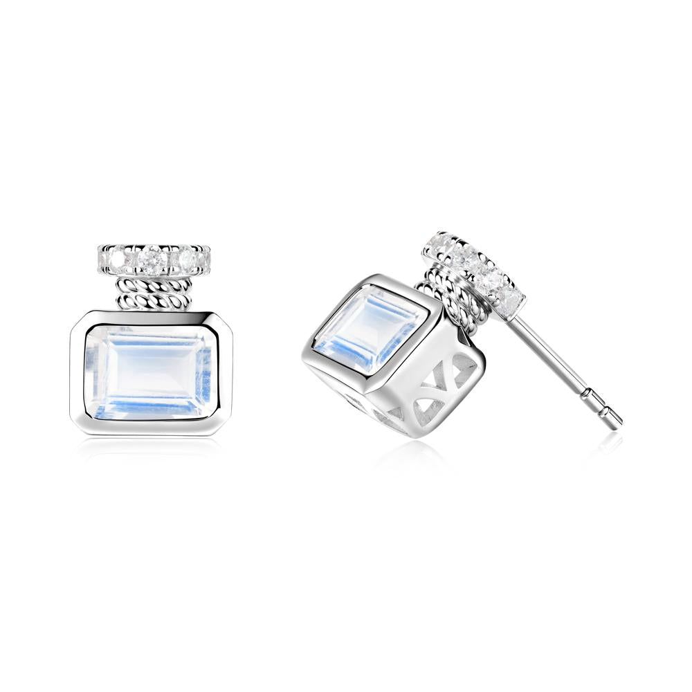 Solitaire Emerald Cut Moonstone Stud Earrings - LUO Jewelry #metal_sterling silver