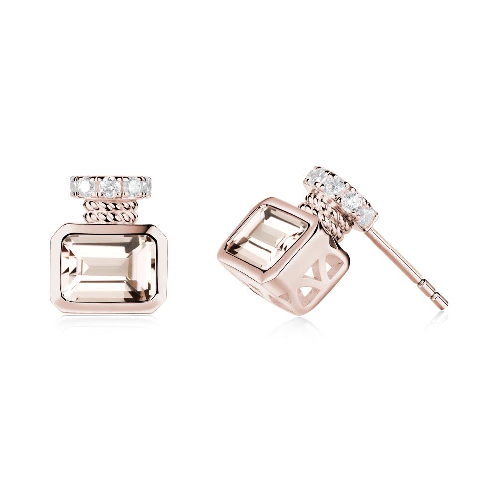 Solitaire Emerald Cut Morganite Stud Earrings - LUO Jewelry #metal_14k rose gold