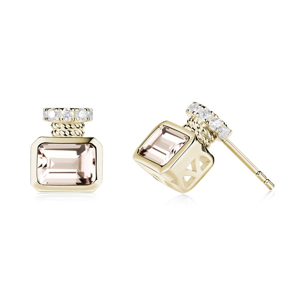 Solitaire Emerald Cut Morganite Stud Earrings - LUO Jewelry #metal_14k yellow gold