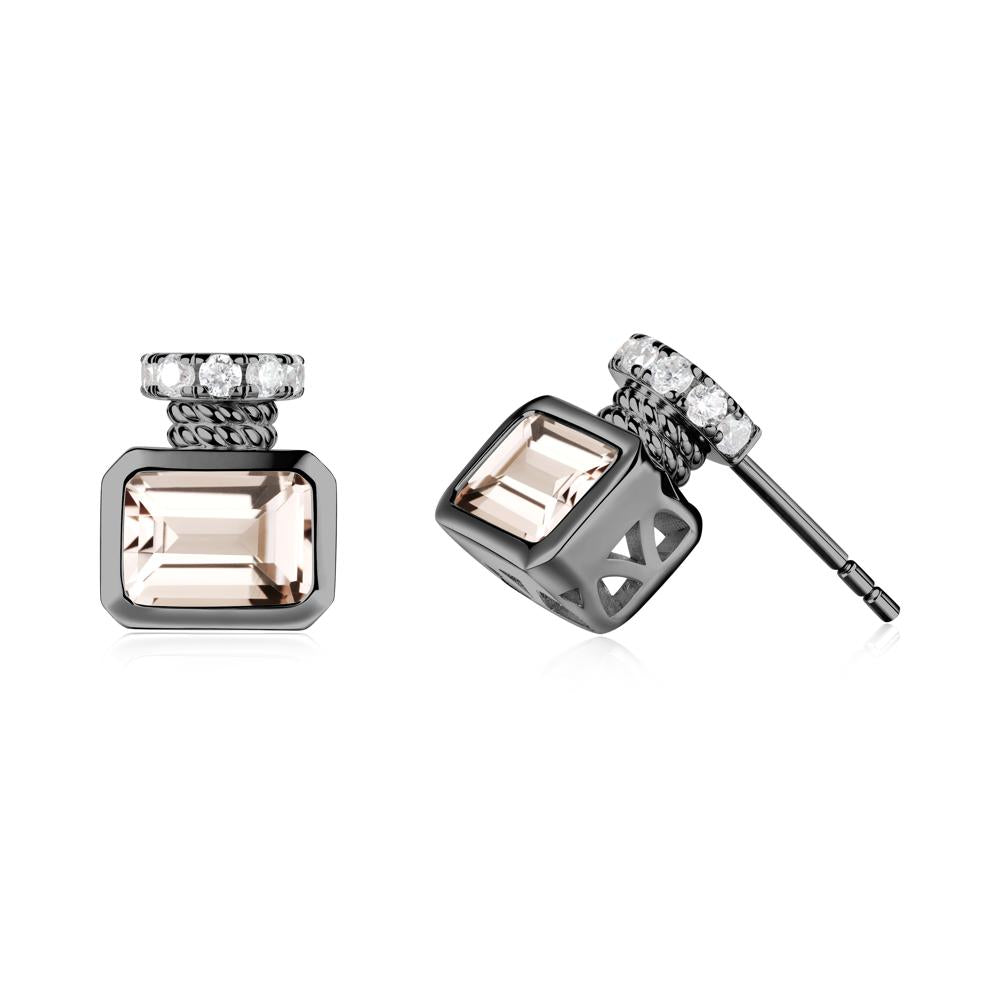Solitaire Emerald Cut Morganite Stud Earrings - LUO Jewelry #metal_black finish sterling silver