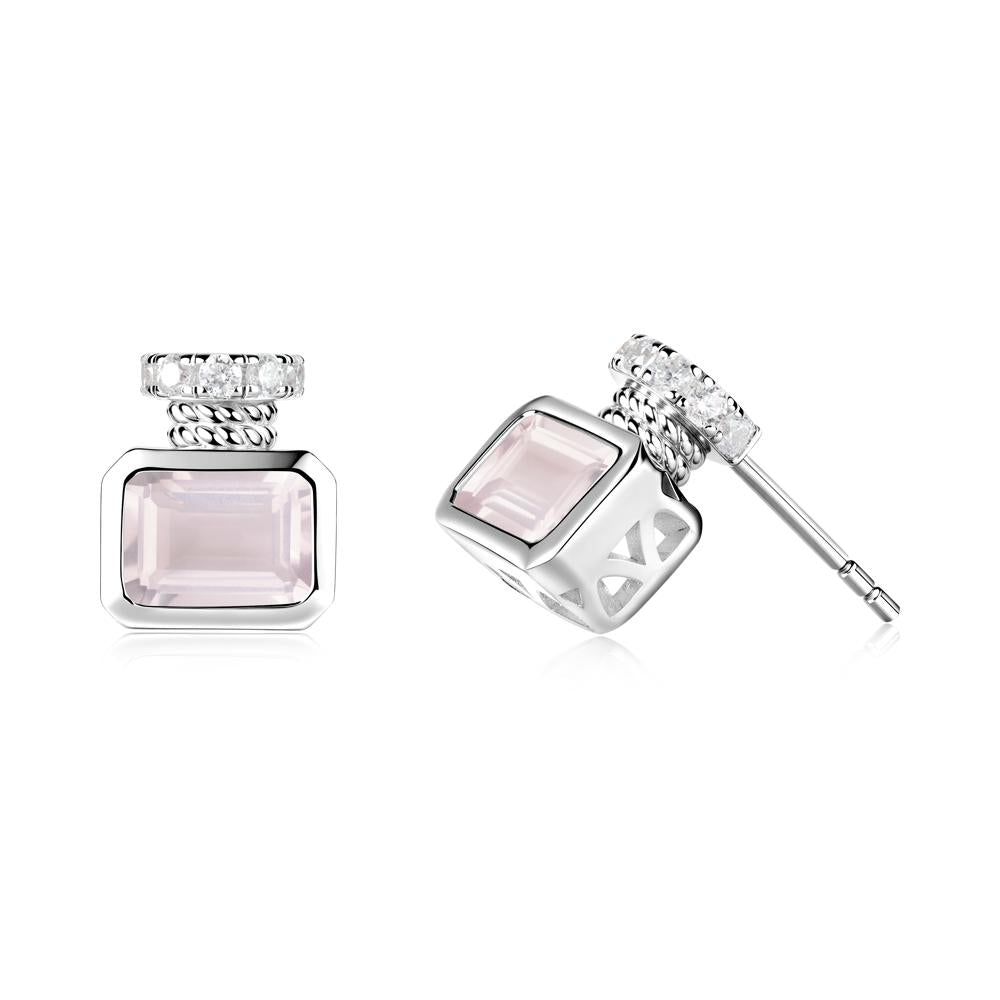 Solitaire Emerald Cut Rose Quartz Stud Earrings - LUO Jewelry #metal_sterling silver