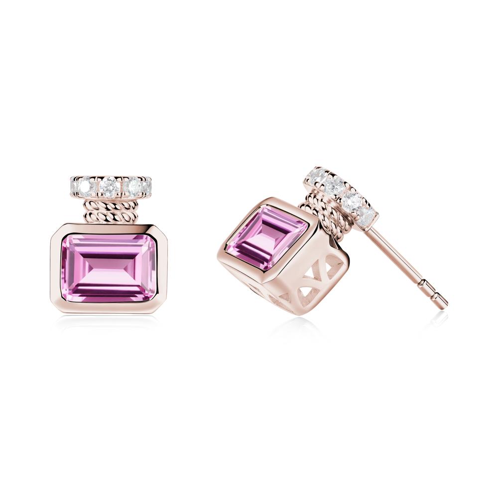 Bezel Set Emerald Cut Pink Sapphire Stud Earrings - LUO Jewelry #metal_14k rose gold