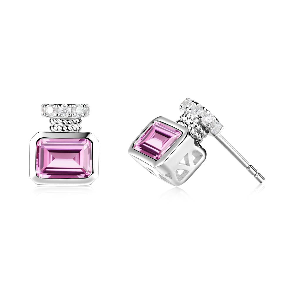 Bezel Set Emerald Cut Pink Sapphire Stud Earrings - LUO Jewelry #metal_sterling silver