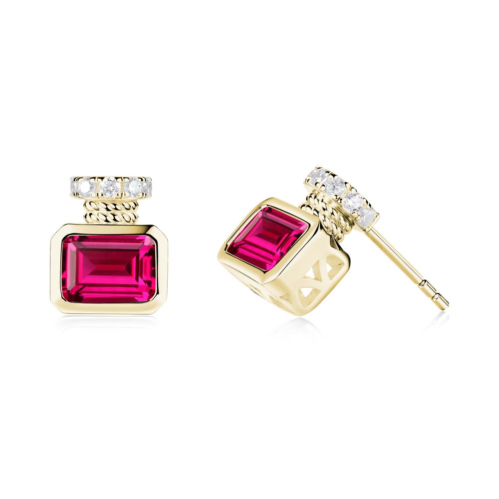 Bezel Set Emerald Cut Ruby Stud Earrings - LUO Jewelry #metal_18k yellow gold