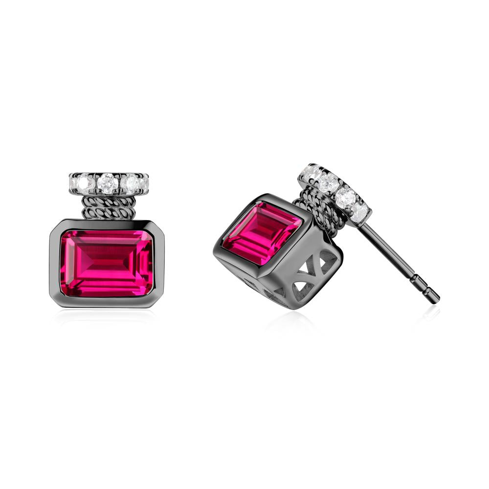 Bezel Set Emerald Cut Ruby Stud Earrings - LUO Jewelry #metal_black finish sterling silver