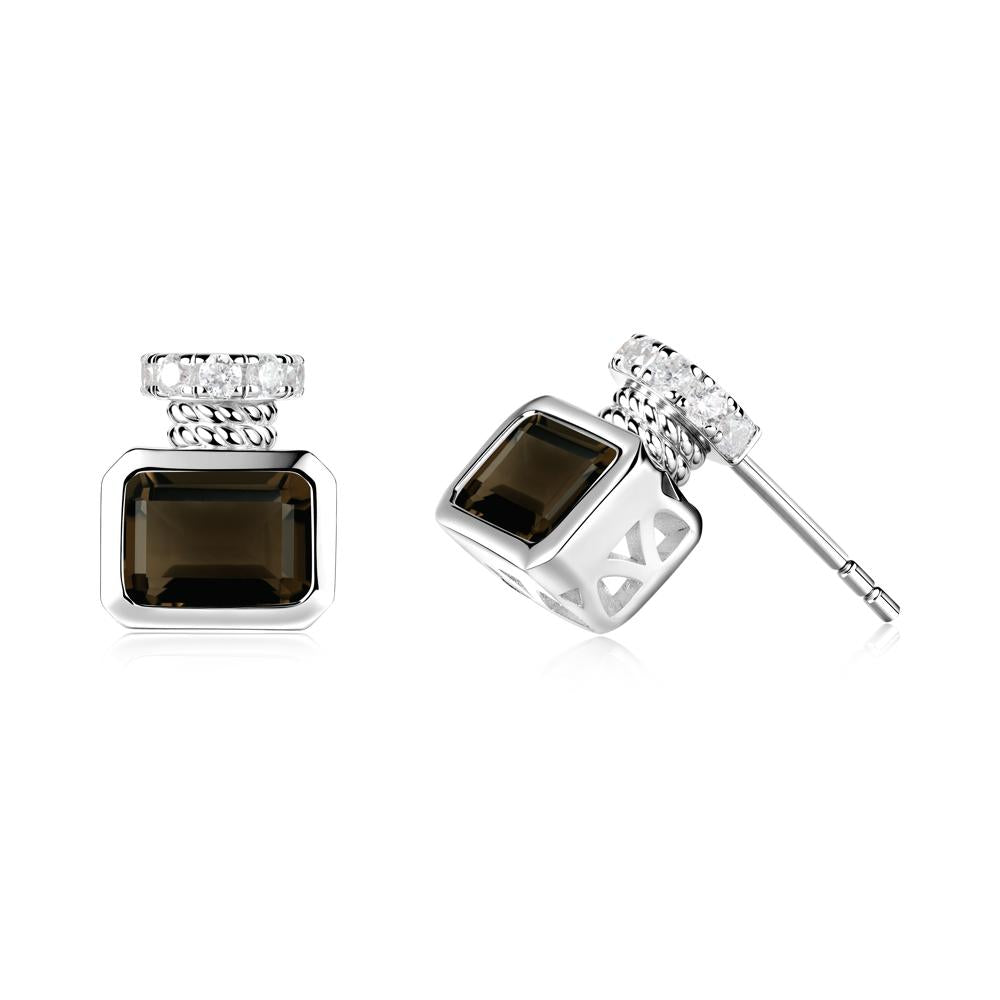 Solitaire Emerald Cut Smoky Quartz Stud Earrings - LUO Jewelry #metal_14k white gold