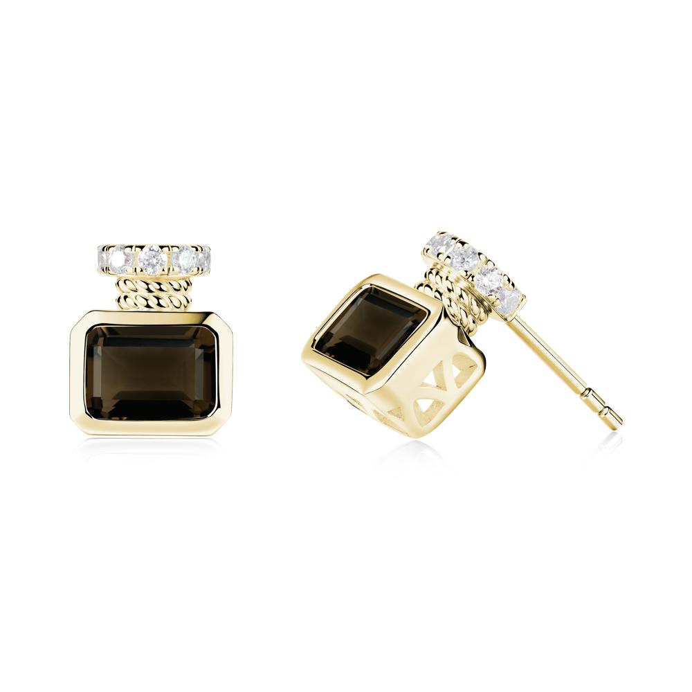 Solitaire Emerald Cut Smoky Quartz Stud Earrings - LUO Jewelry #metal_18k yellow gold