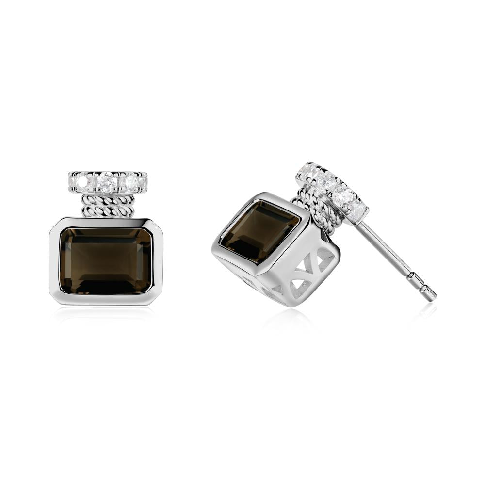 Solitaire Emerald Cut Smoky Quartz Stud Earrings - LUO Jewelry #metal_platinum