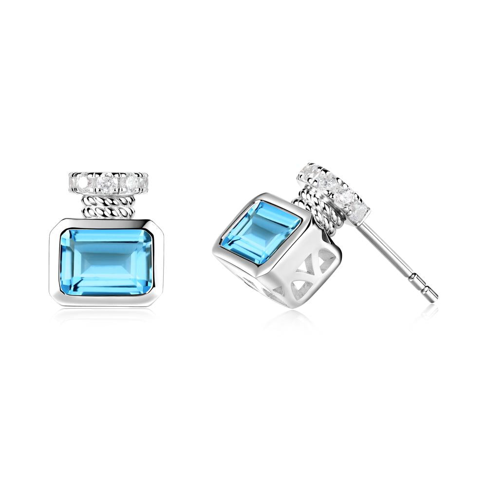 Solitaire Emerald Cut Swiss Blue Topaz Stud Earrings - LUO Jewelry #metal_18k white gold