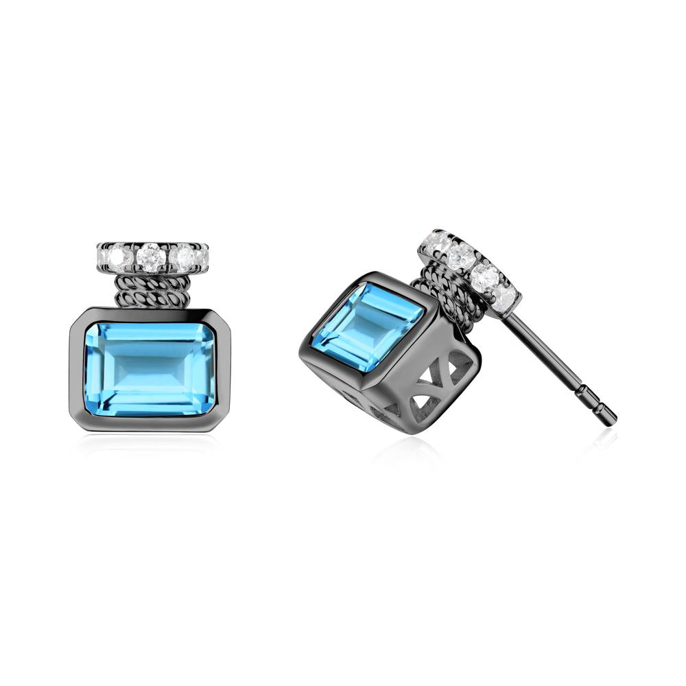 Solitaire Emerald Cut Swiss Blue Topaz Stud Earrings - LUO Jewelry #metal_black finish sterling silver