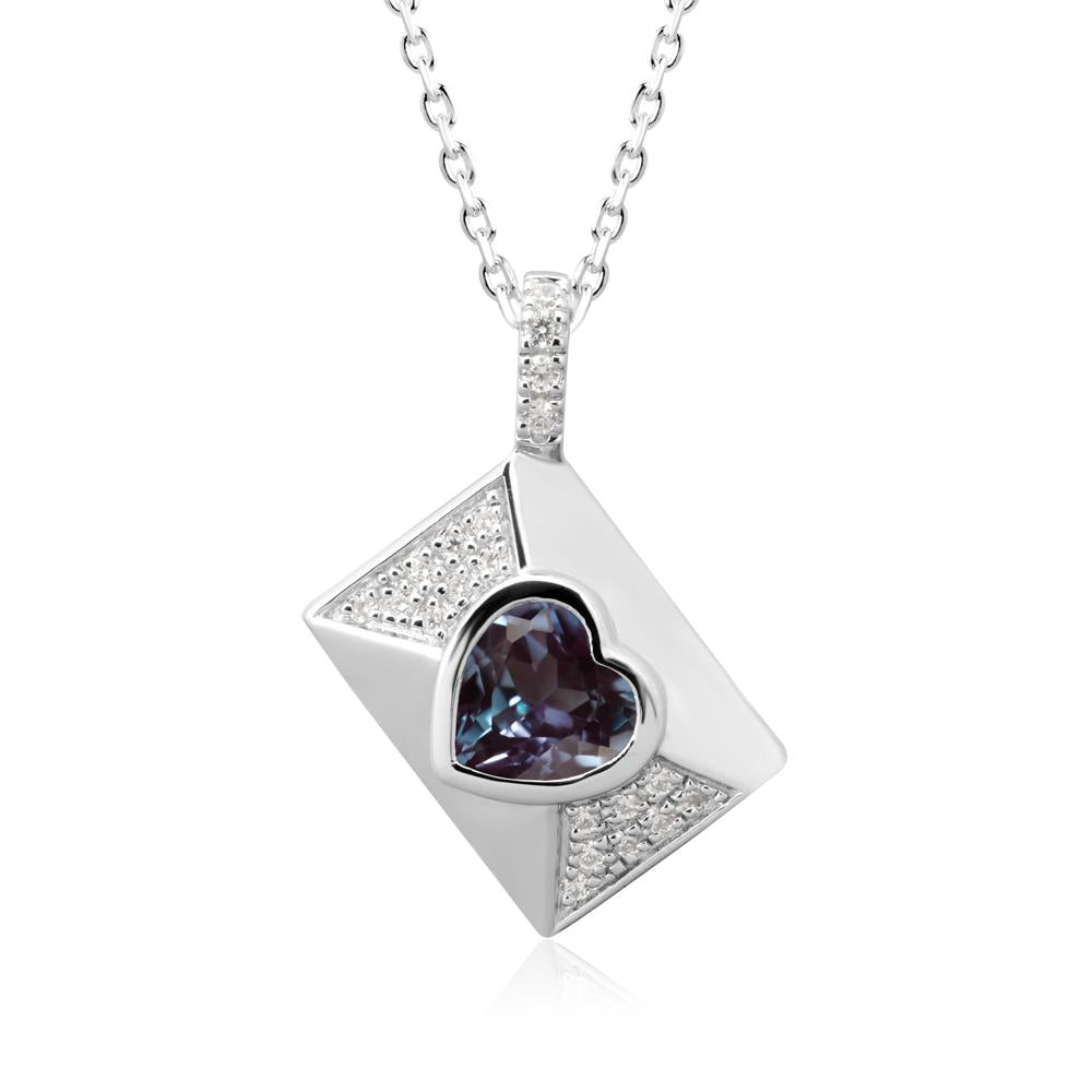 Heart Shaped Alexandrite Love Letter Envelope Pendant - LUO Jewelry #metal_14k white gold