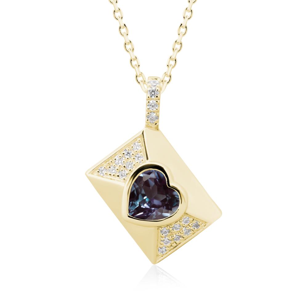 Heart Shaped Alexandrite Love Letter Envelope Pendant - LUO Jewelry #metal_18k yellow gold