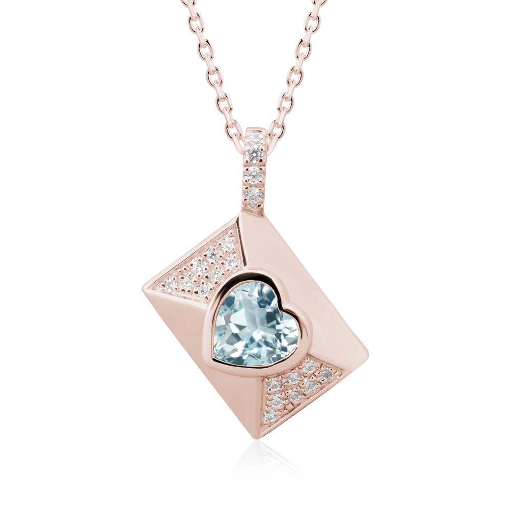 Bezel Set Heart Shaped Aquamarine Neckace - LUO Jewelry #metal_14k rose gold