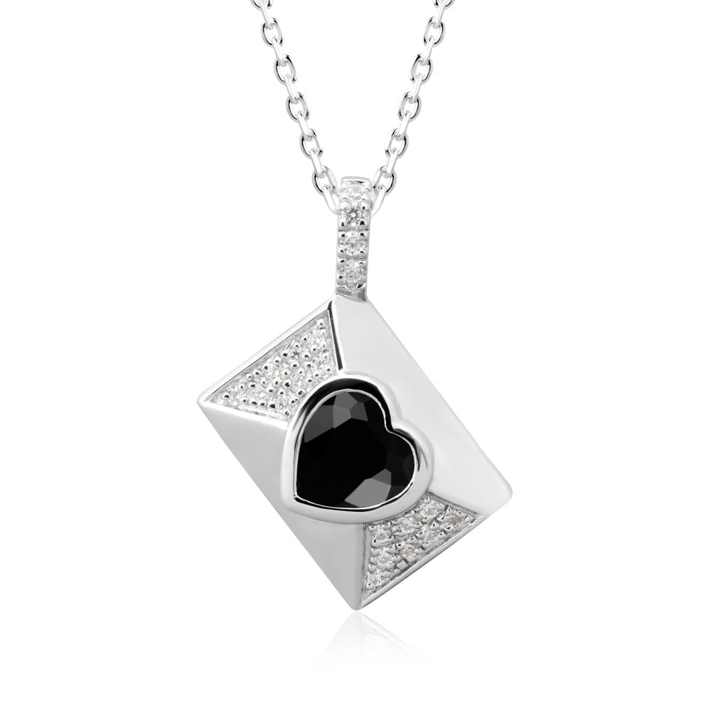 Heart Shaped Black Spinel Love Letter Envelope Pendant - LUO Jewelry #metal_14k white gold