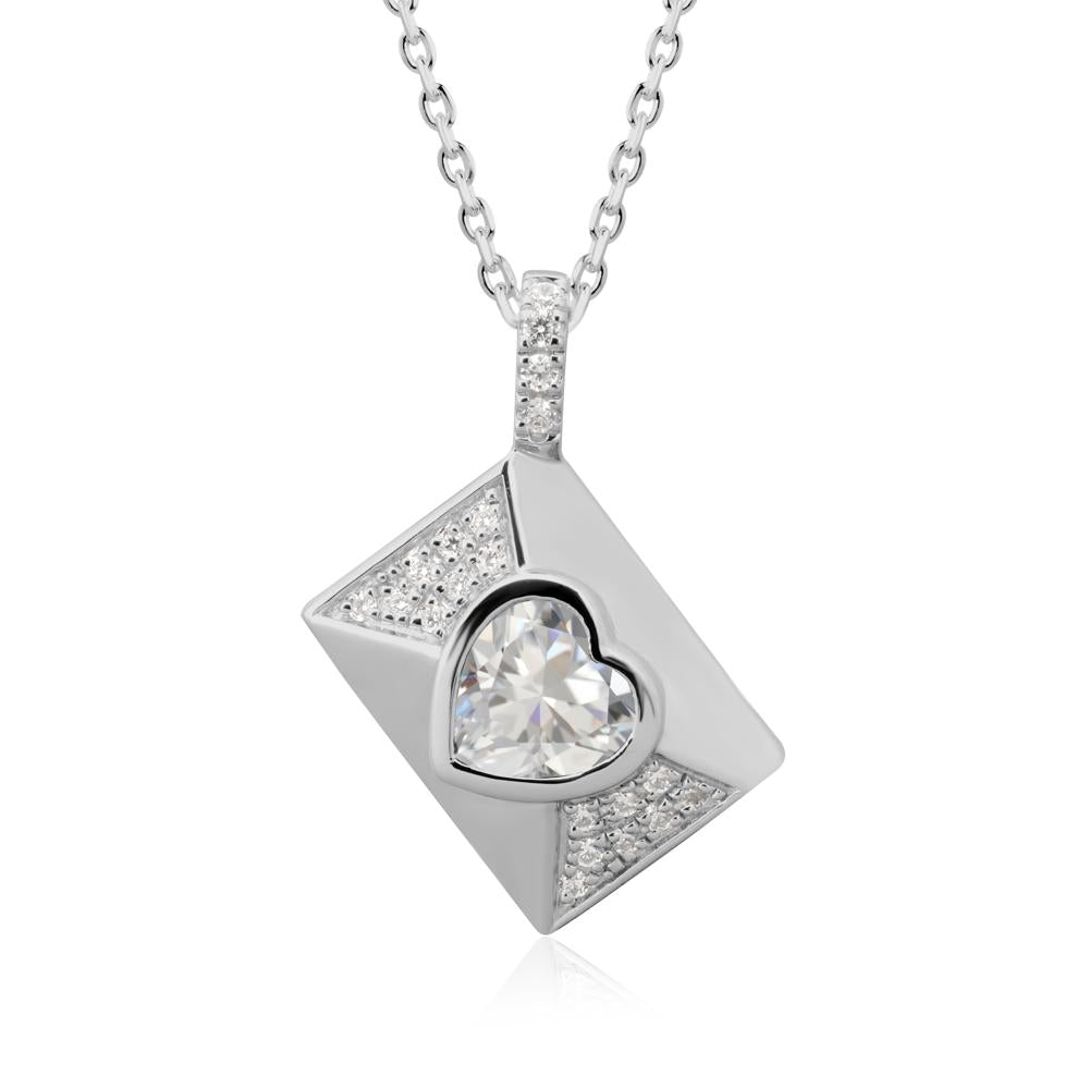 Bezel Set Heart Shaped Cubic Zirconia Neckace - LUO Jewelry #metal_platinum