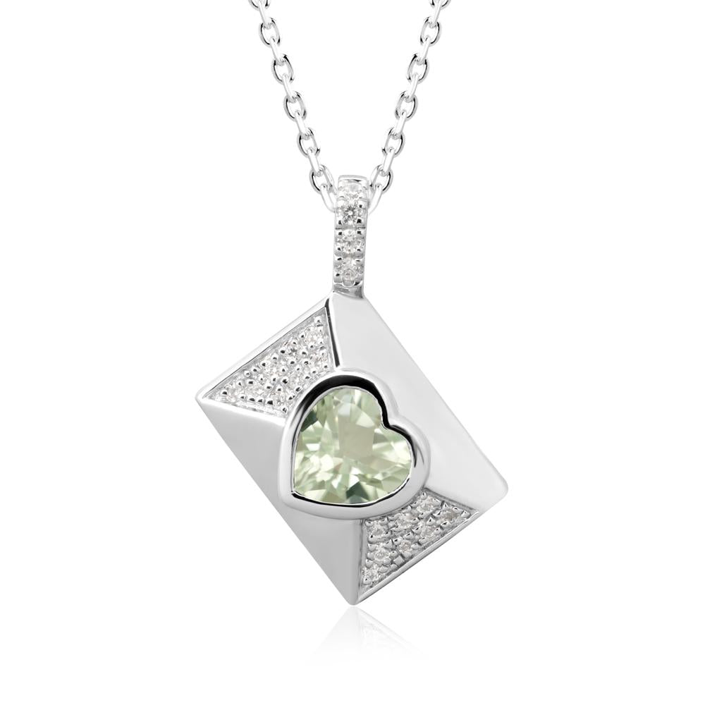 Bezel Set Heart Shaped Green Amethyst Neckace - LUO Jewelry #metal_14k white gold