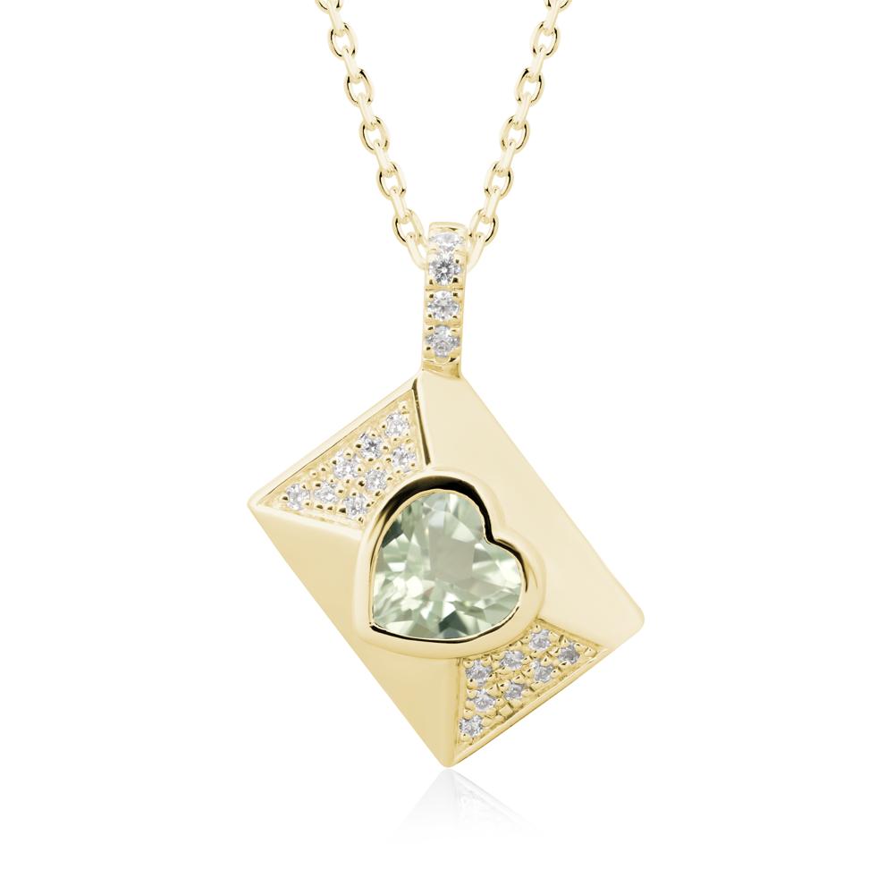 Bezel Set Heart Shaped Green Amethyst Neckace - LUO Jewelry #metal_18k yellow gold