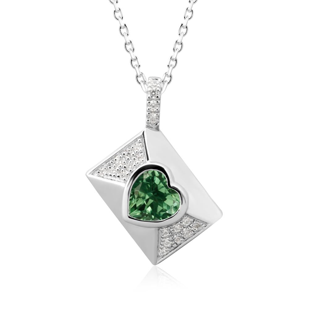 Heart Shaped Green Sapphire Love Letter Envelope Pendant - LUO Jewelry #metal_14k white gold