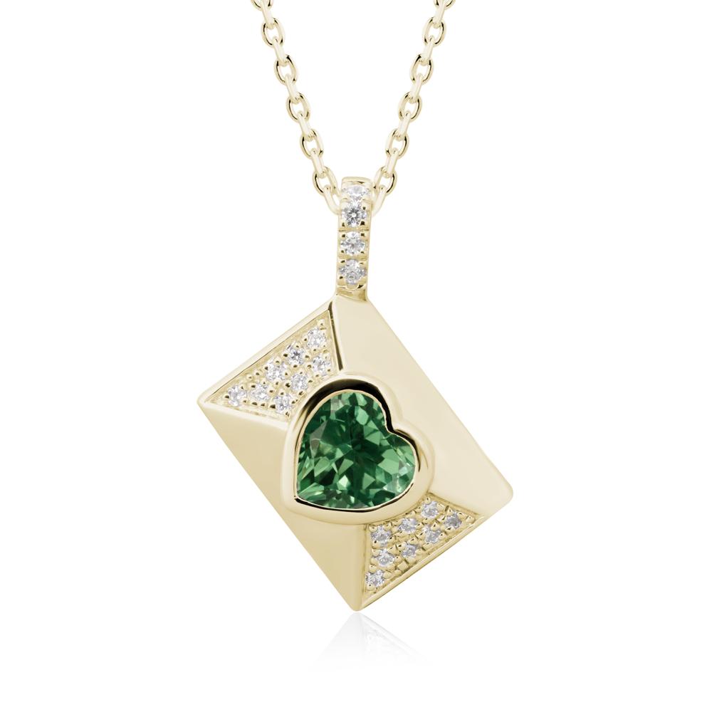 Heart Shaped Green Sapphire Love Letter Envelope Pendant - LUO Jewelry #metal_14k yellow gold