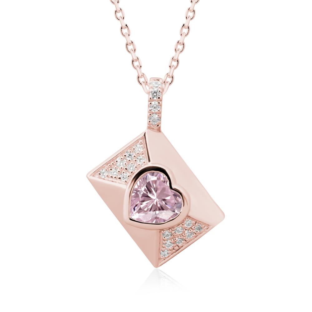 Heart Shaped Pink Cubic Zirconia Love Letter Envelope Pendant - LUO Jewelry #metal_18k rose gold