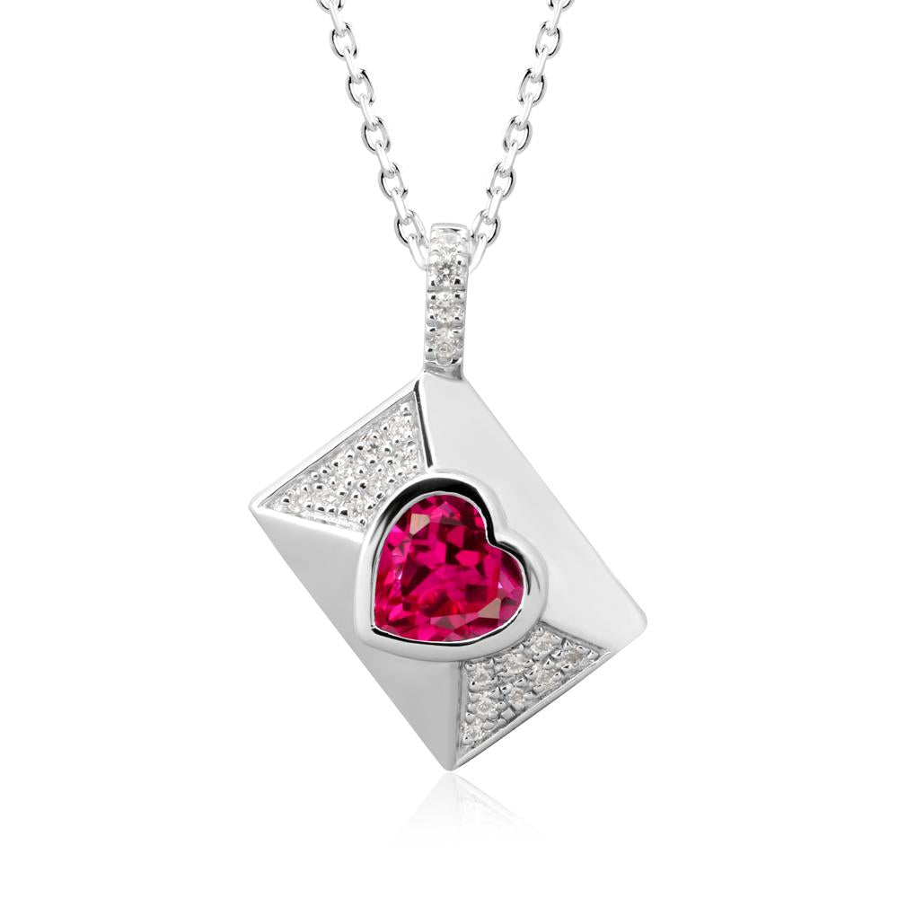 Heart Shaped Ruby Love Letter Envelope Pendant - LUO Jewelry #metal_14k white gold