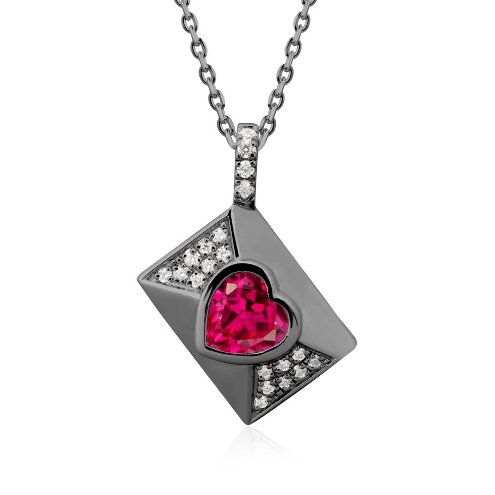 Heart Shaped Ruby Love Letter Envelope Pendant - LUO Jewelry #metal_black finish sterling silver