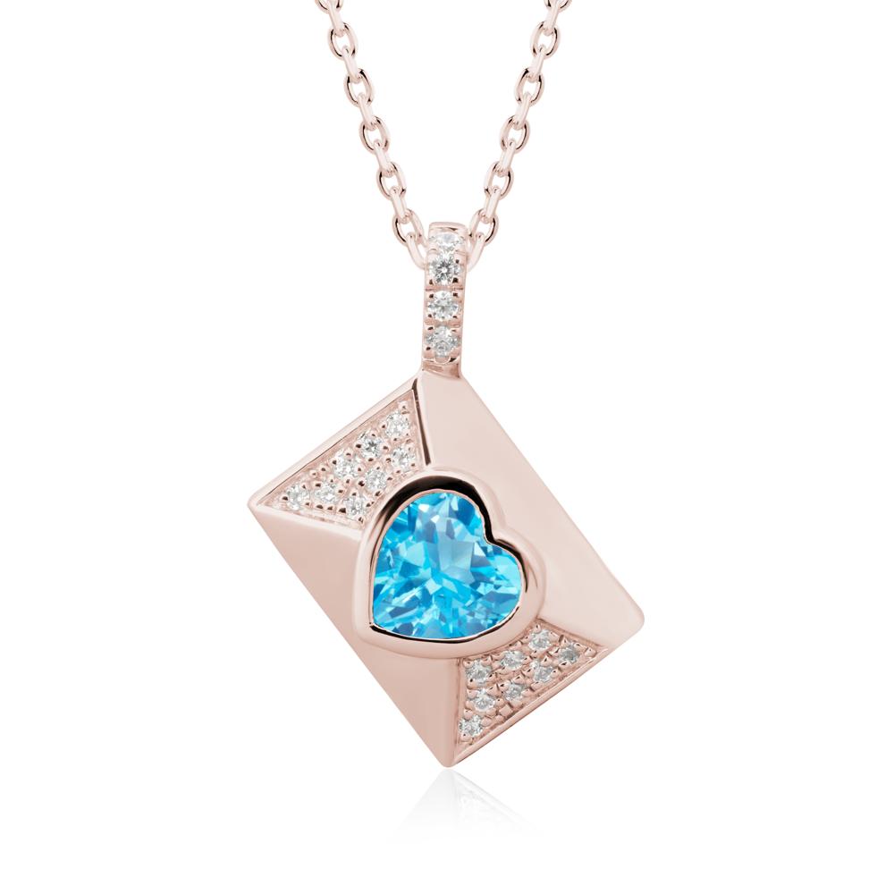 Heart Shaped Swiss Blue Topaz Love Letter Envelope Pendant - LUO Jewelry #metal_14k rose gold