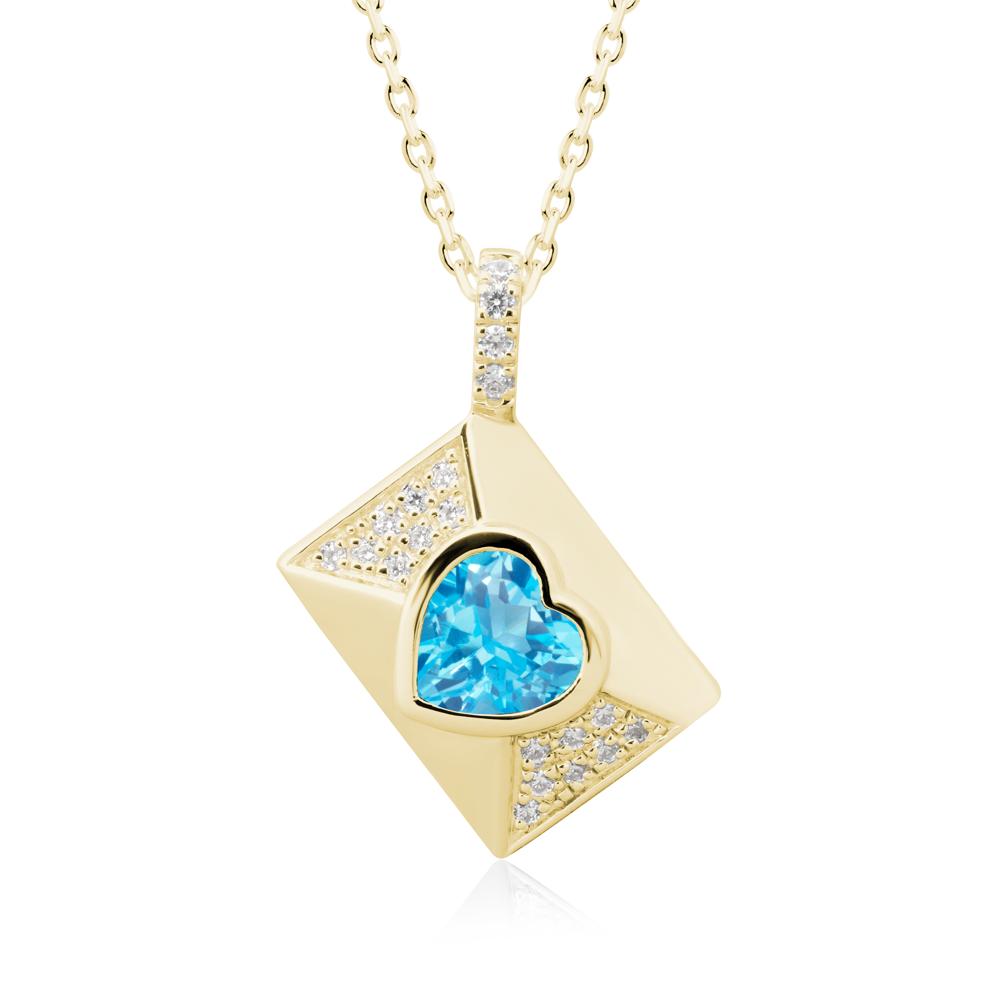 Heart Shaped Swiss Blue Topaz Love Letter Envelope Pendant - LUO Jewelry #metal_18k yellow gold