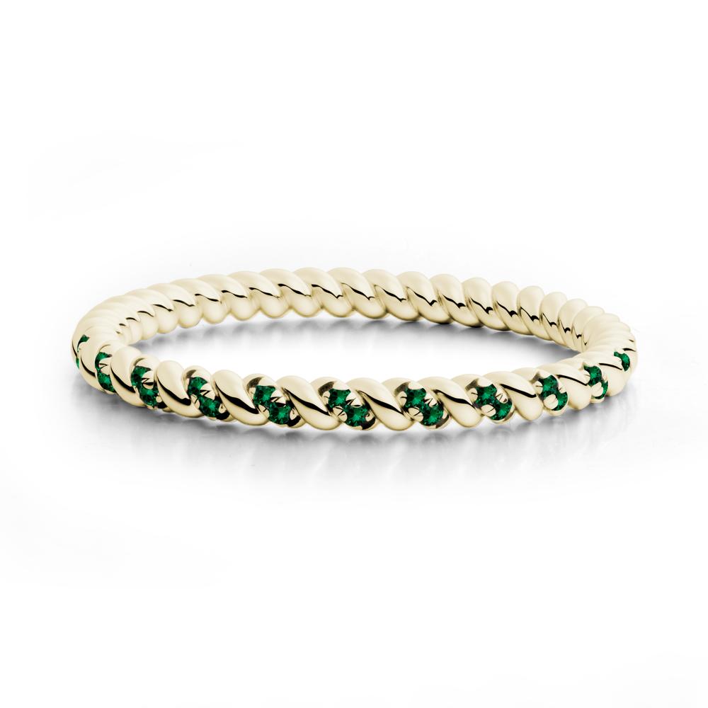 Emerald Accent Twisted Stackable Ring - LUO Jewelry #metal_14k yellow gold