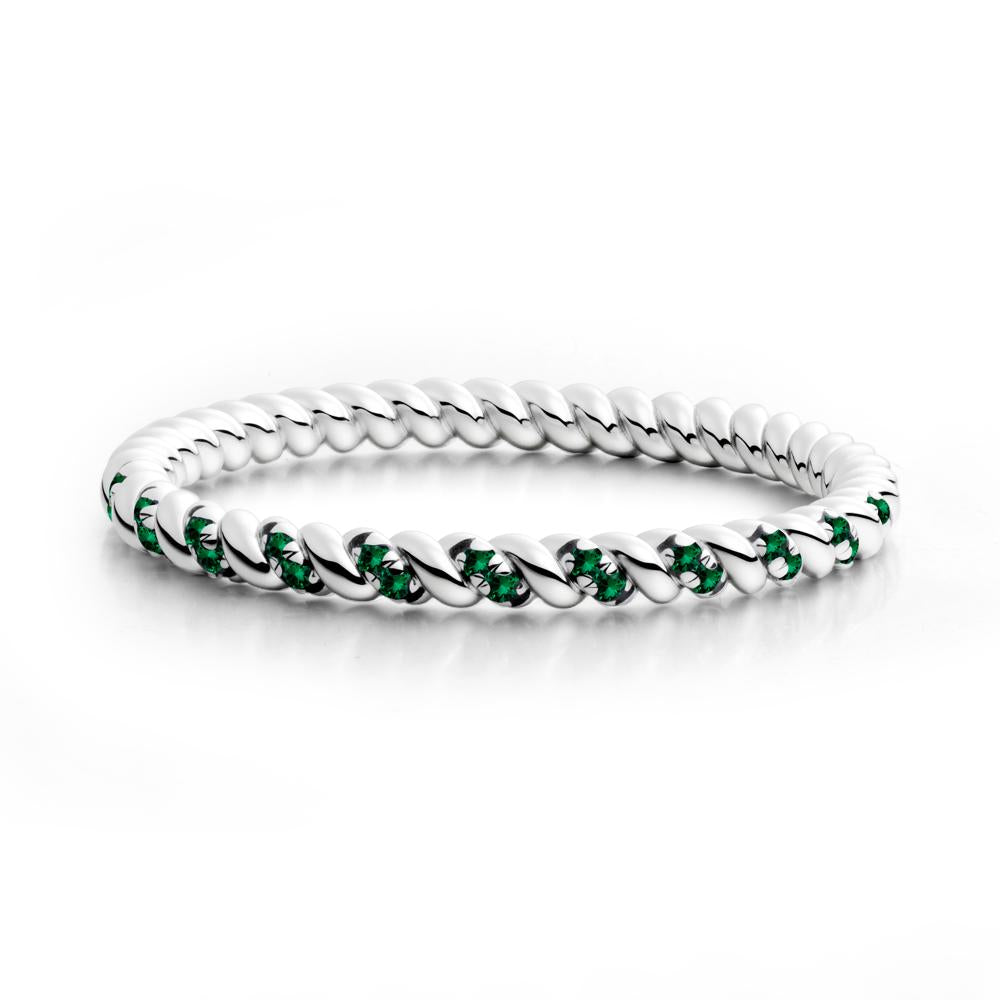 Emerald Accent Twisted Stackable Ring - LUO Jewelry #metal_18k white gold