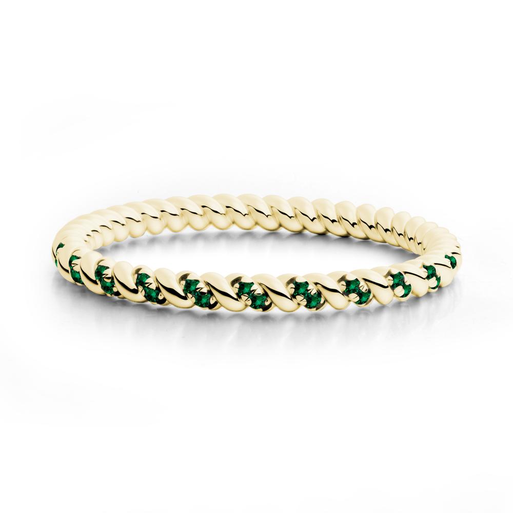 Emerald Accent Twisted Stackable Ring - LUO Jewelry #metal_18k yellow gold
