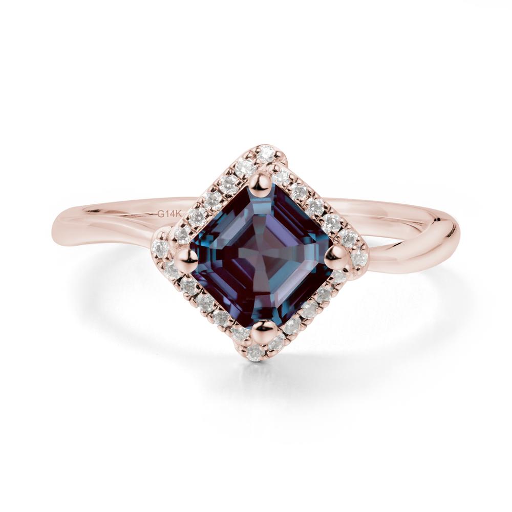 Halo Asscher Alexandrite Ring - LUO Jewelry #metal_14k rose gold