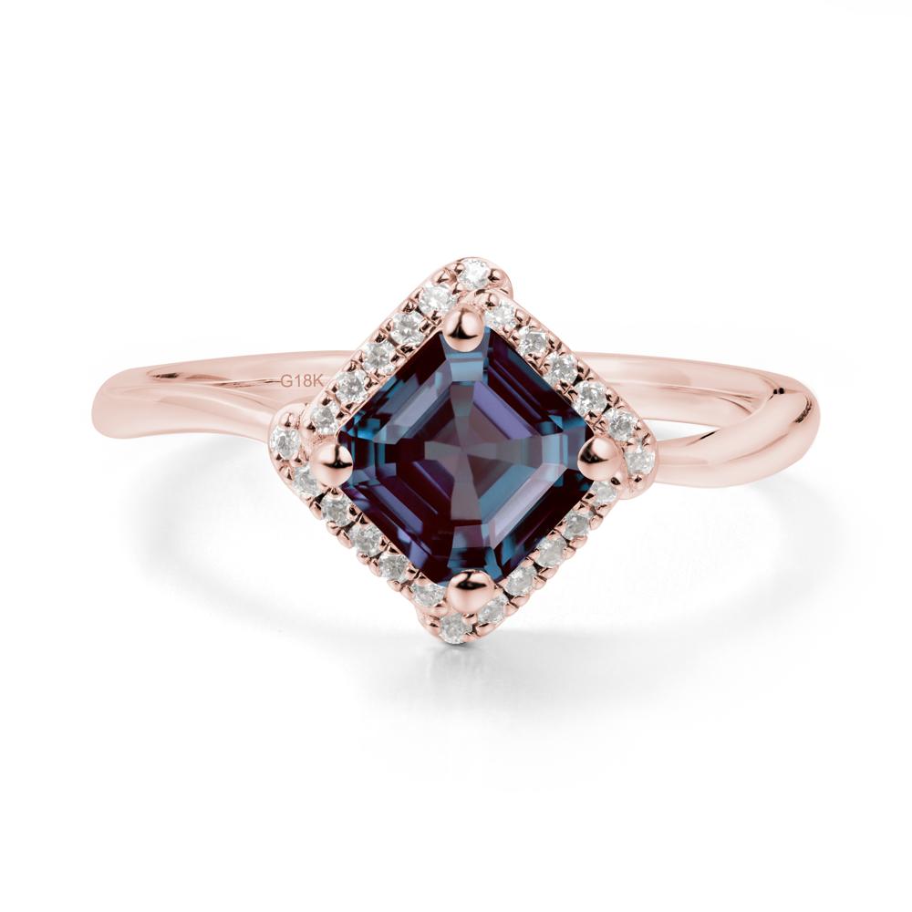 Halo Asscher Alexandrite Ring - LUO Jewelry #metal_18k rose gold