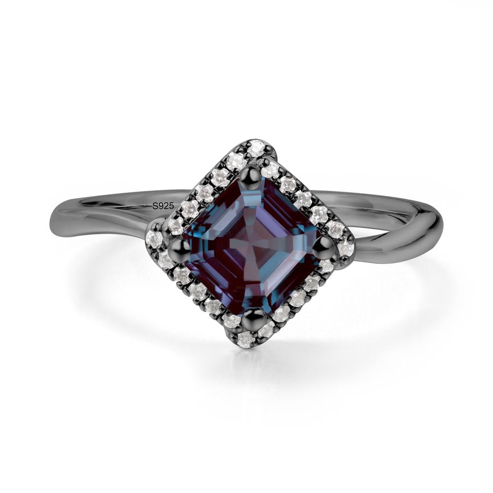 Halo Asscher Alexandrite Ring - LUO Jewelry #metal_black finish sterling silver