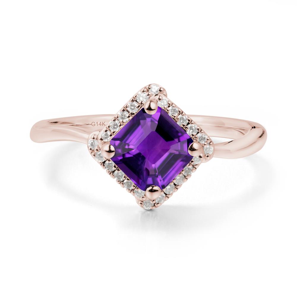 Asscher Amethyst Halo Ring - LUO Jewelry #metal_14k rose gold