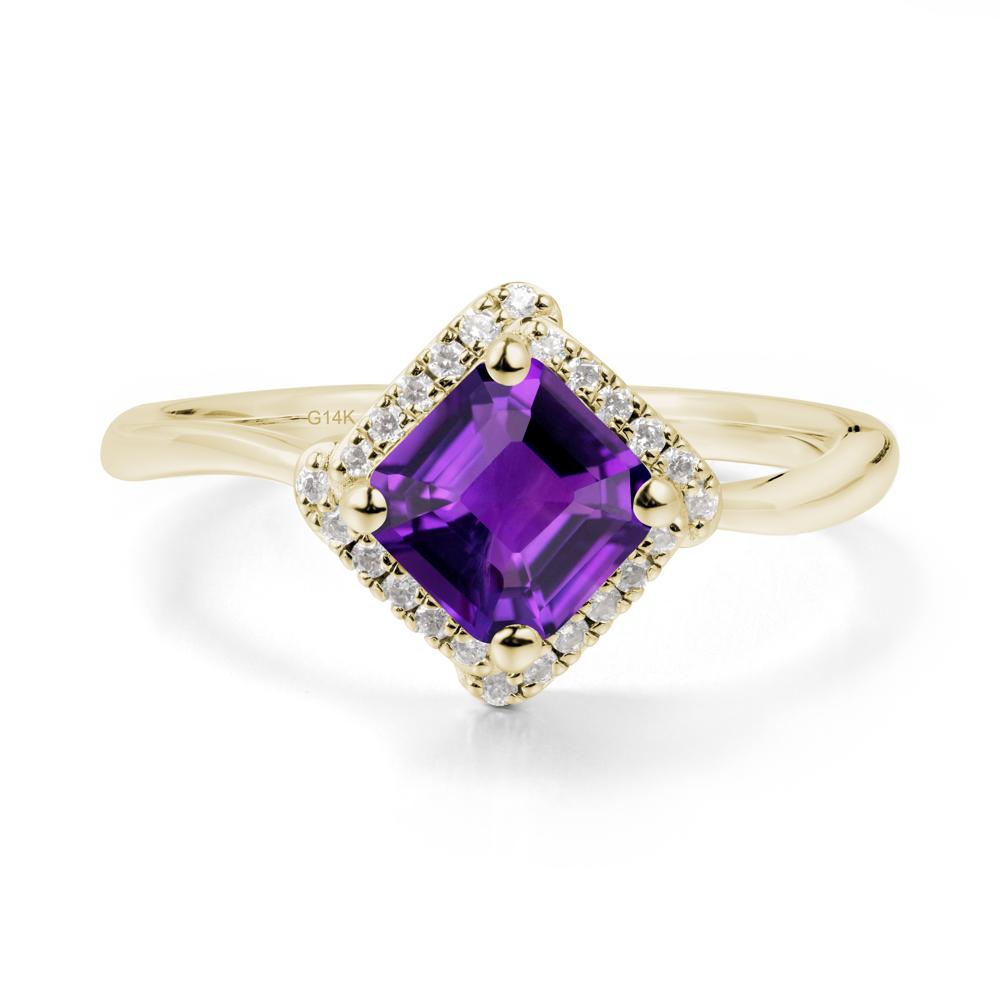 Asscher Amethyst Halo Ring - LUO Jewelry #metal_14k yellow gold