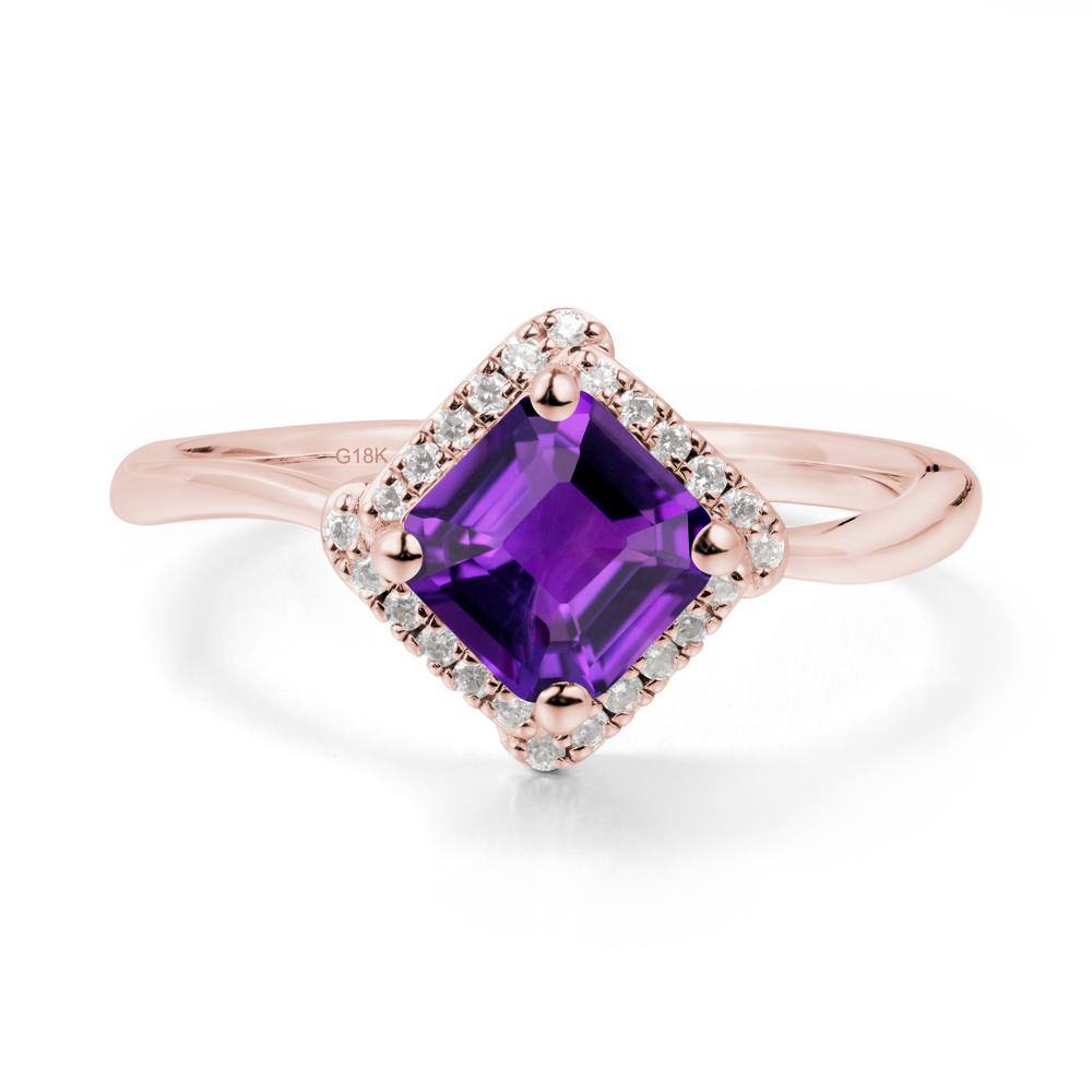 Asscher Amethyst Halo Ring - LUO Jewelry #metal_18k rose gold