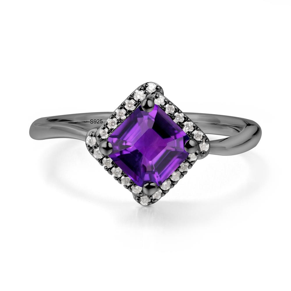 Asscher Amethyst Halo Ring - LUO Jewelry #metal_black finish sterling silver