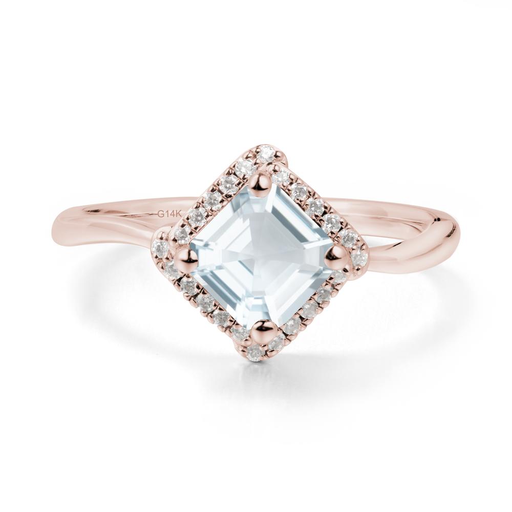 Asscher Aquamarine Halo Ring - LUO Jewelry #metal_14k rose gold