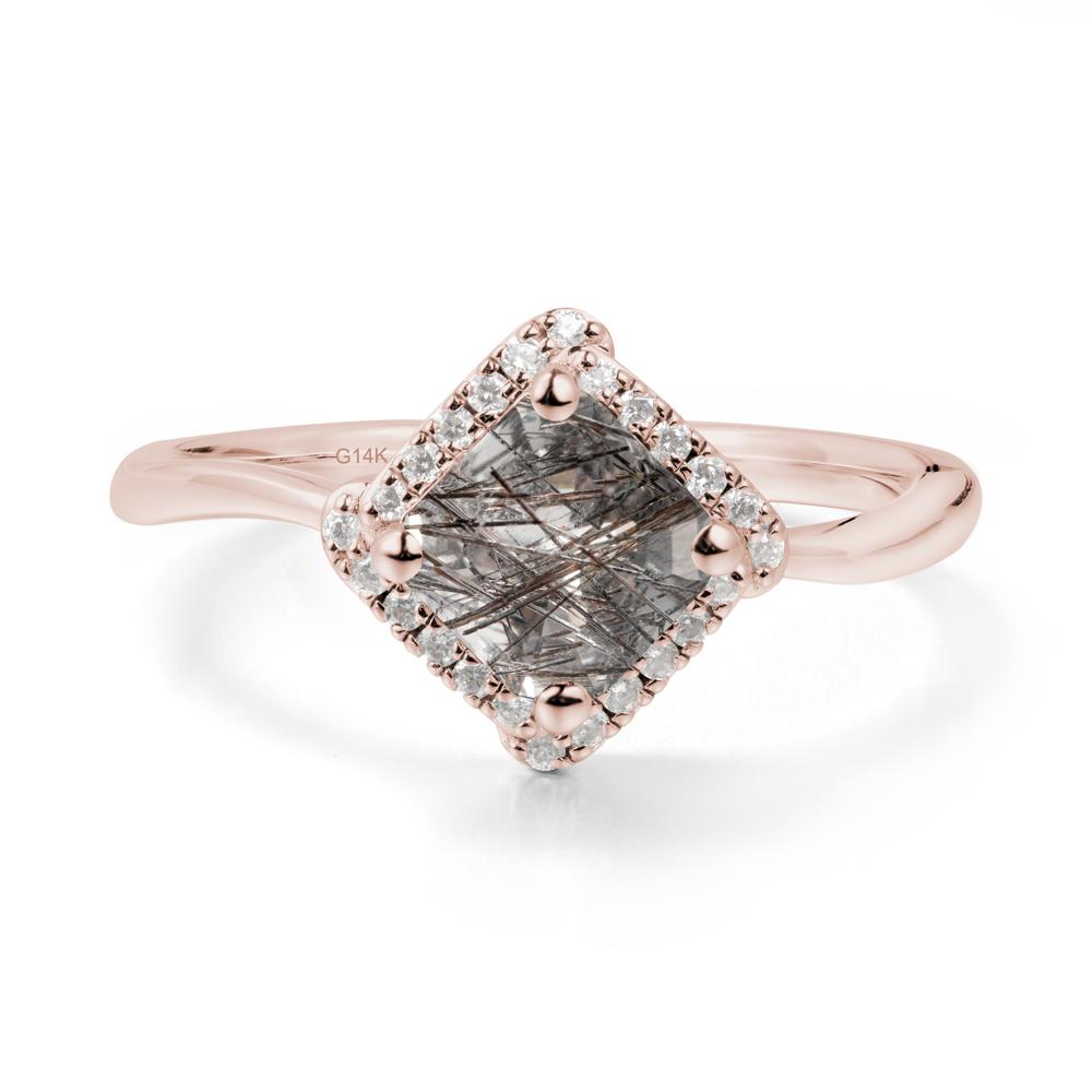 Halo Asscher Black Rutilated Quartz Ring - LUO Jewelry #metal_14k rose gold