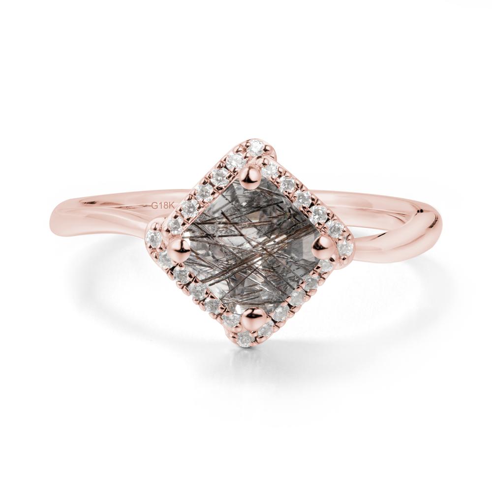 Halo Asscher Black Rutilated Quartz Ring - LUO Jewelry #metal_18k rose gold