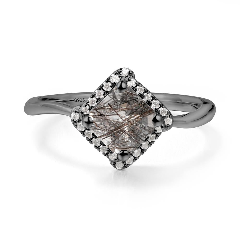 Halo Asscher Black Rutilated Quartz Ring - LUO Jewelry #metal_black finish sterling silver