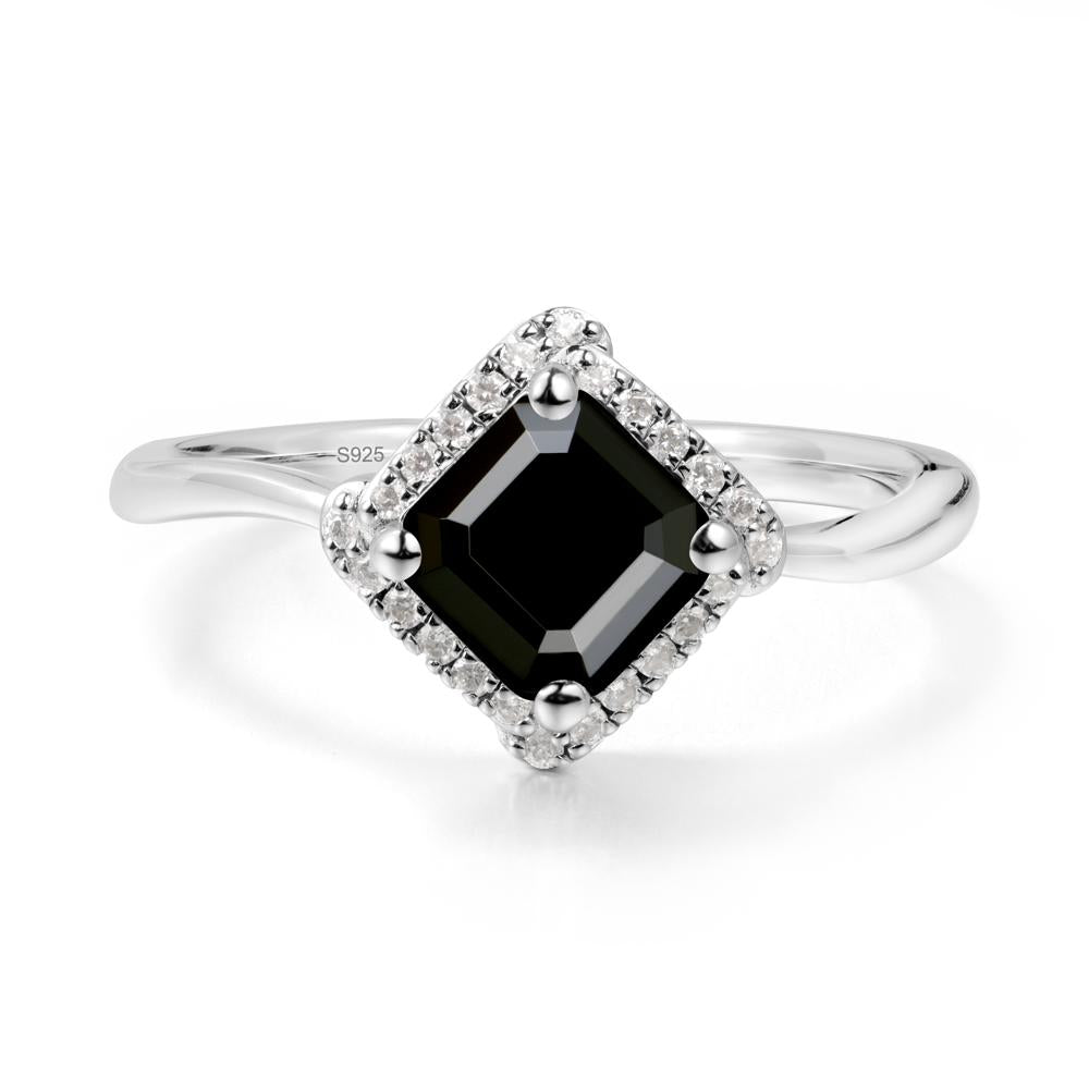 Halo Black Spinel Engagement Ring - LUO Jewelry #metal_sterling silver