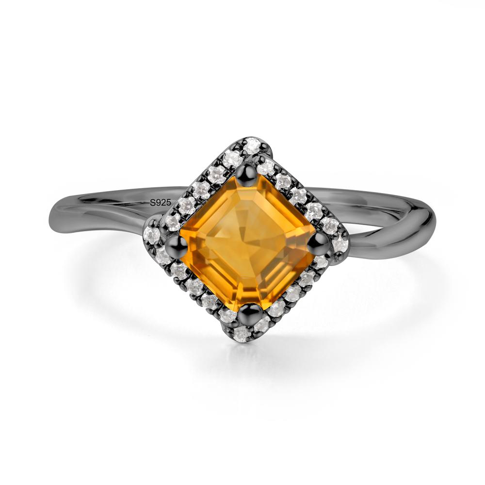Halo Citrine Engagement Ring - LUO Jewelry #metal_black finish sterling silver