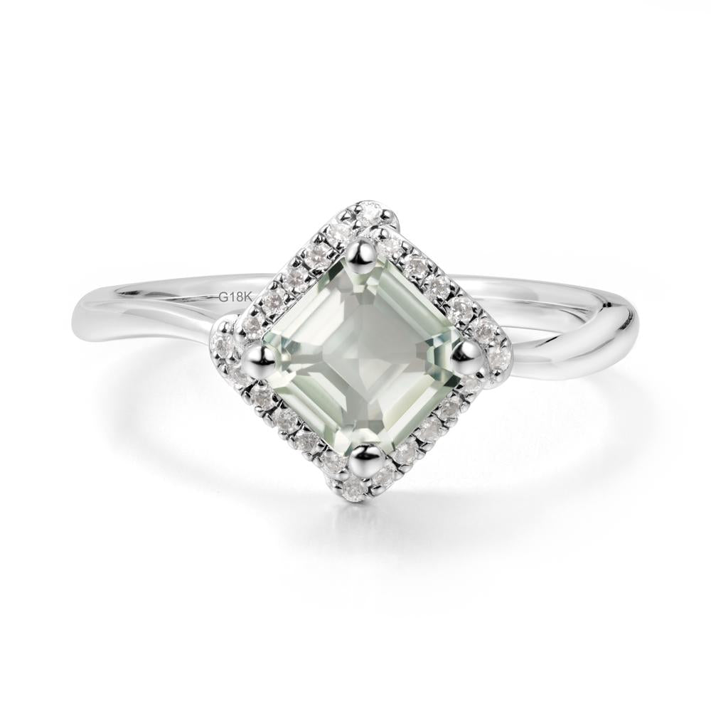 Halo Asscher Green Amethyst Ring - LUO Jewelry #metal_18k white gold