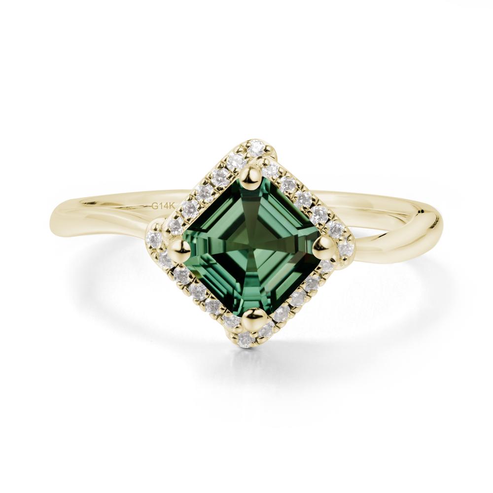 Halo Green Sapphire Engagement Ring - LUO Jewelry #metal_14k yellow gold