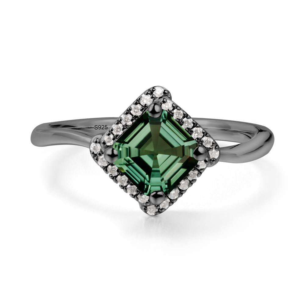 Halo Green Sapphire Engagement Ring - LUO Jewelry #metal_black finish sterling silver