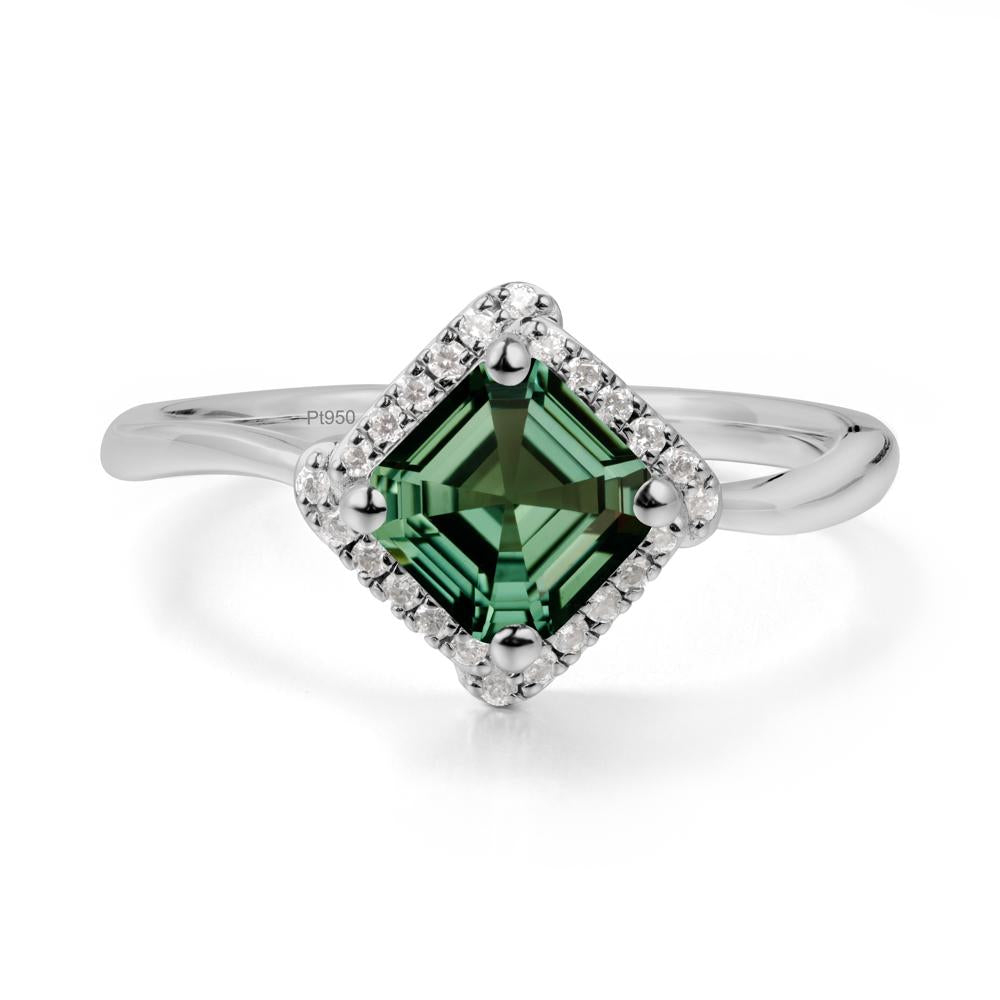 Halo Green Sapphire Engagement Ring - LUO Jewelry #metal_platinum