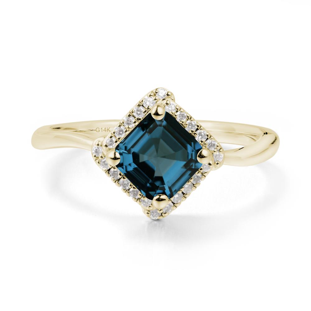 Halo Asscher London Blue Topaz Ring - LUO Jewelry #metal_14k yellow gold
