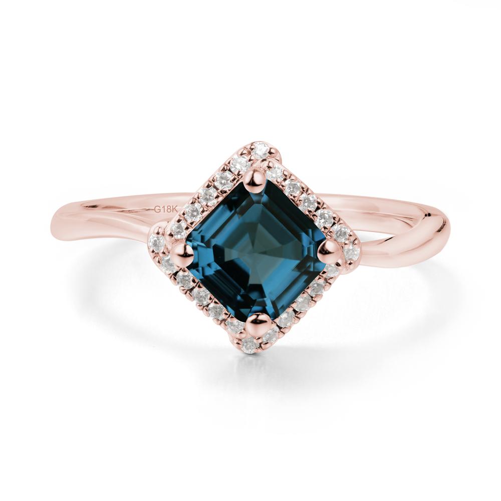 Halo Asscher London Blue Topaz Ring - LUO Jewelry #metal_18k rose gold